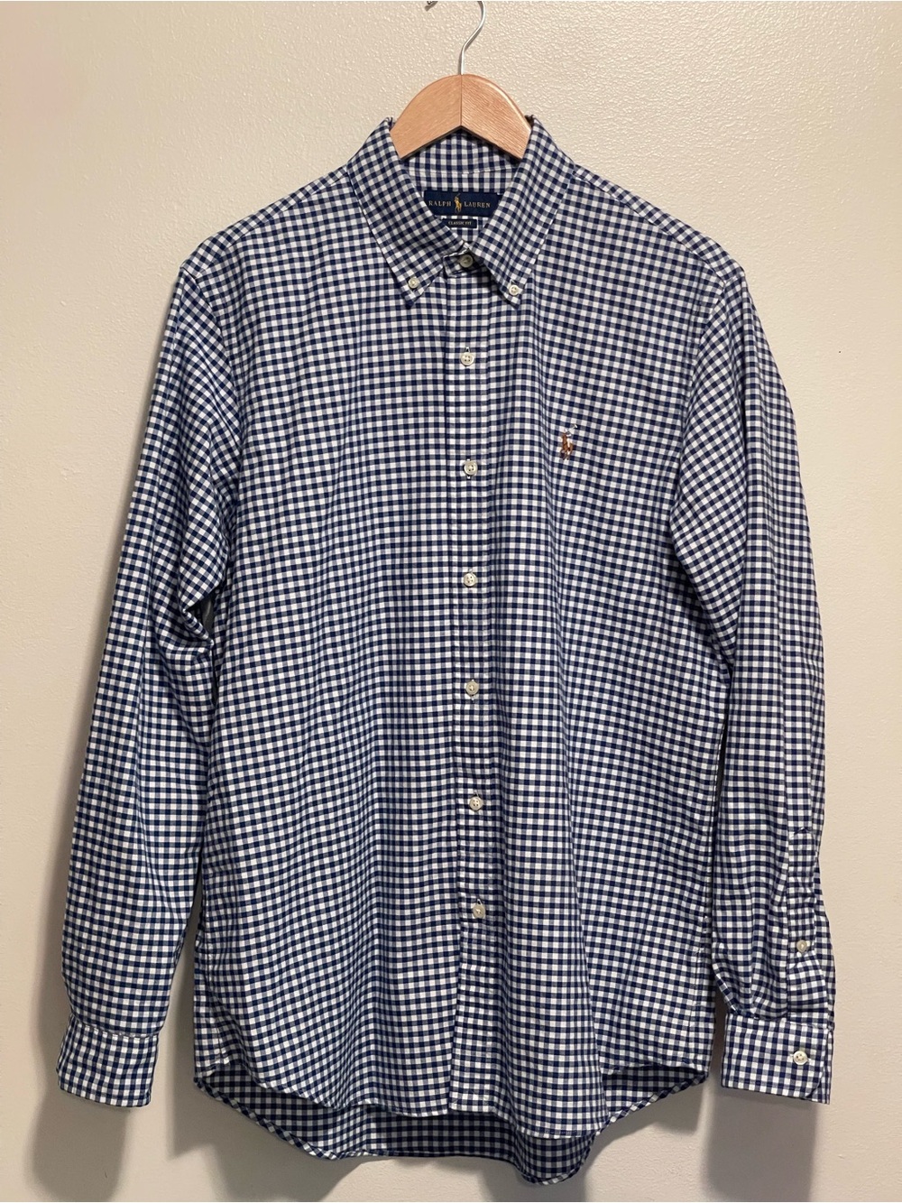 Ralph Lauren Blue and White Gingham Button-Down Shirt
